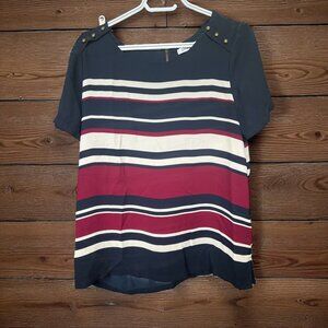 Reitmans Stripe Blouse with Zipper Back Size XLG